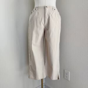 Vintage Y2K White Tan Gingham Plaid Cotton Crop Pants Mid Rise Straight Leg 12